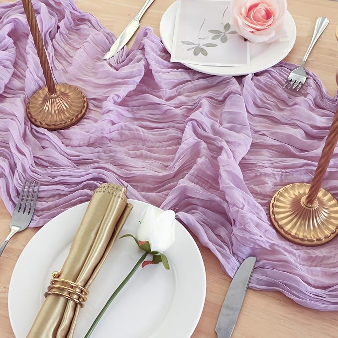 3 Pack Lilac Purple Cheesecloth Table Runner 120 Inch 10FT Cheese Cloth Fabric Runners for Baby Shower, Banquet, Wedding Decoration, Birthday Party