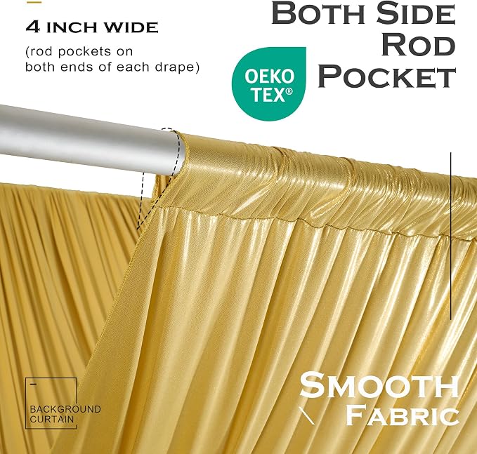 10ftx40ft Gold Ceiling Curtain for Wedding Parties – 2 Panels Wrinkle-Free 40 FT Long Tent Draping Curtains for Wedding, Birthday & Theme Parties, 40ft Height with Rod Pocket