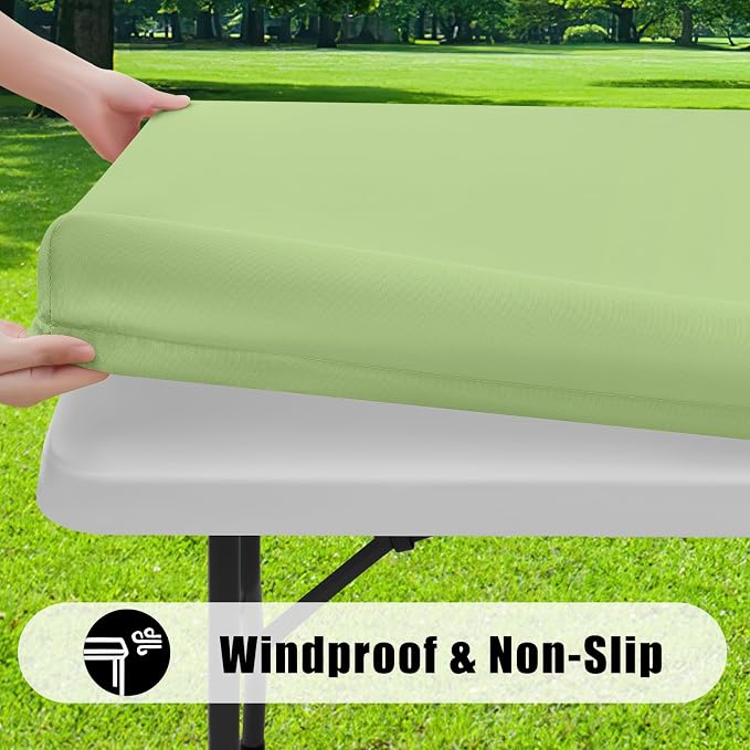 Smiry 4 Pack Rectangle Picnic Table Cloth, Waterproof Elastic Fitted Tablecloths, Washable Polyester Rectangular Patio Table Cover for Camping, Indoor and Outdoor (Sage Green, 30"x96")