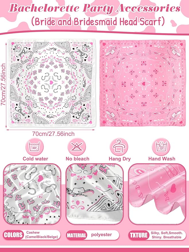 8 Pack Bride Bandanas Light Blue Head Scarf Last Rodeo Bachelorette Party Supplies Pink Bandanas Maid of Honor Gift