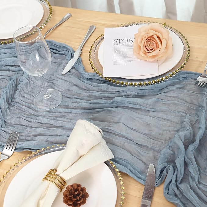 12 Pack Dusty Blue Cheesecloth Table Runner 120 Inch 10FT Cheese Cloth Runners for Baby Shower, Coastal Style, Retro Decorations, Farmhouse