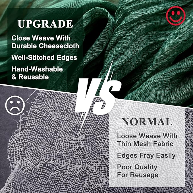 Wokceer Cheesecloth Table Runner 6Pack 10FT Emerald Green Christmas Gauze Cheese Cloth Table Runner for Party Long Rustic Sheer Table Runners for Baby Bridal Shower Wedding Easter Table Decor