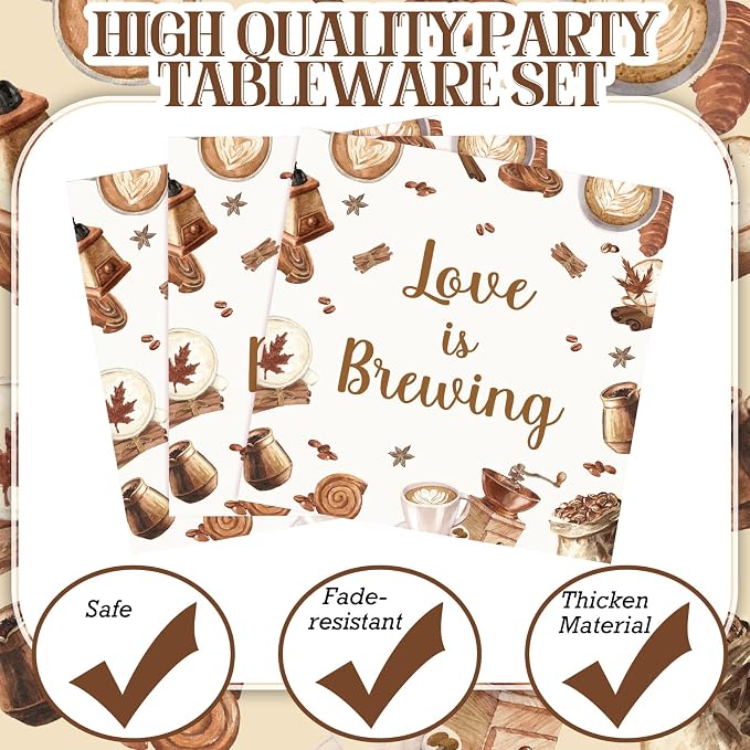 Zhehao 200 Pcs Bridal Shower Plates Napkins Sets Love is Brewing Coffee Bridal Shower Decoration Wedding Shower Decorations Wedding Paper Plates Engagement Bachelorette Supplies, Serve 50