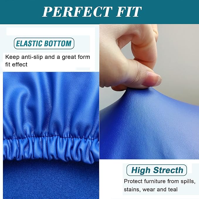 HFCNMY Dining Room Chair Covers - Waterproof PU Slipcovers for Dining Set of 4, Soft, Washable, Blue