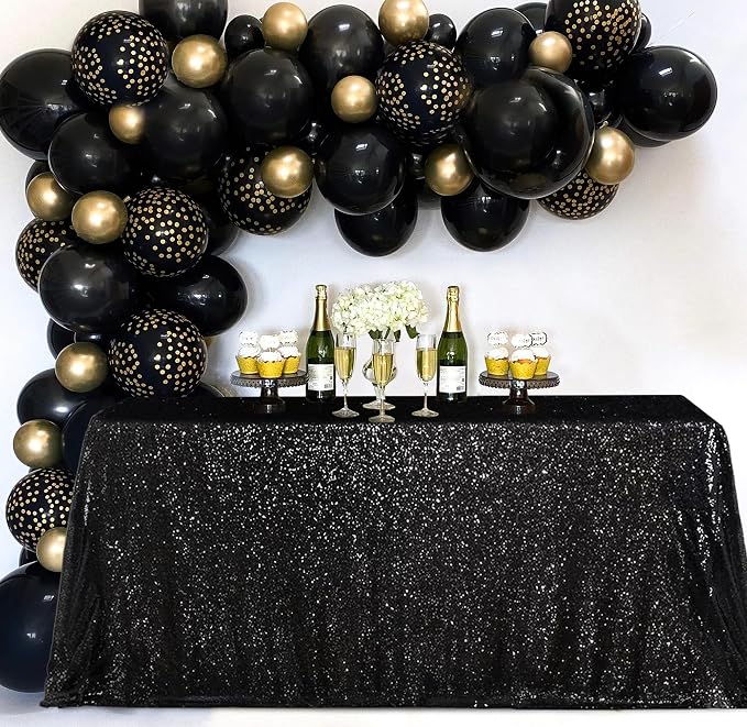 MoKoHouse Black Sequin Tablecloth Rectangle 50" x 80" Glitter Table Cloth Sparkly Fabric for Halloween Birthday Parties Cake Dessert Table Decor