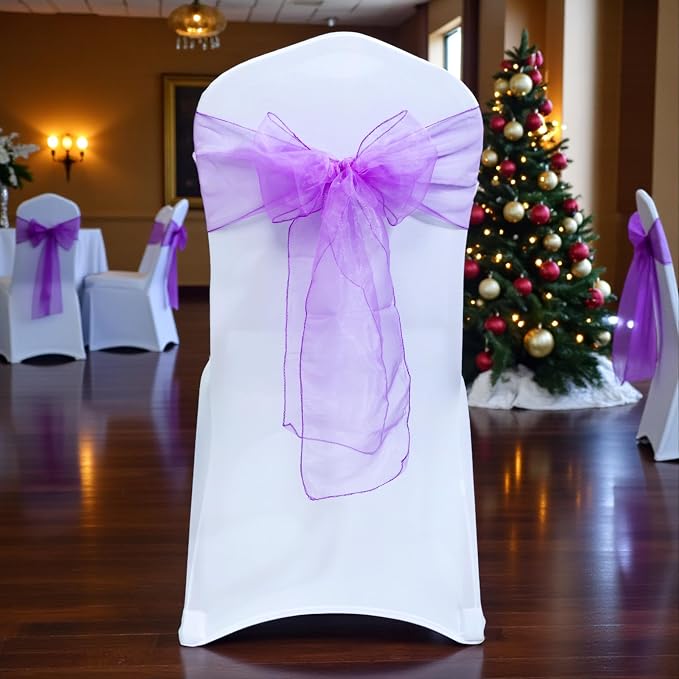 MDS® Pack of 150 Organza Chair Sashes for Wedding Decoration, Reusable Sheer Chair Bows for Banquet Chair Cover, Reception, Bridal Shower, Baby Shower, Birthday Party & Special Events - Light Purple