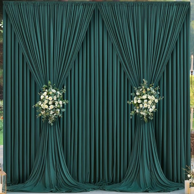 20ft x 10ft Hunter Green Backdrop Curtain for Parties Dark Green Wrinkle Free Backdrop Drapes Panels for Baby Shower Birthday Party Photo Photography Polyester Fabric Background Decoration