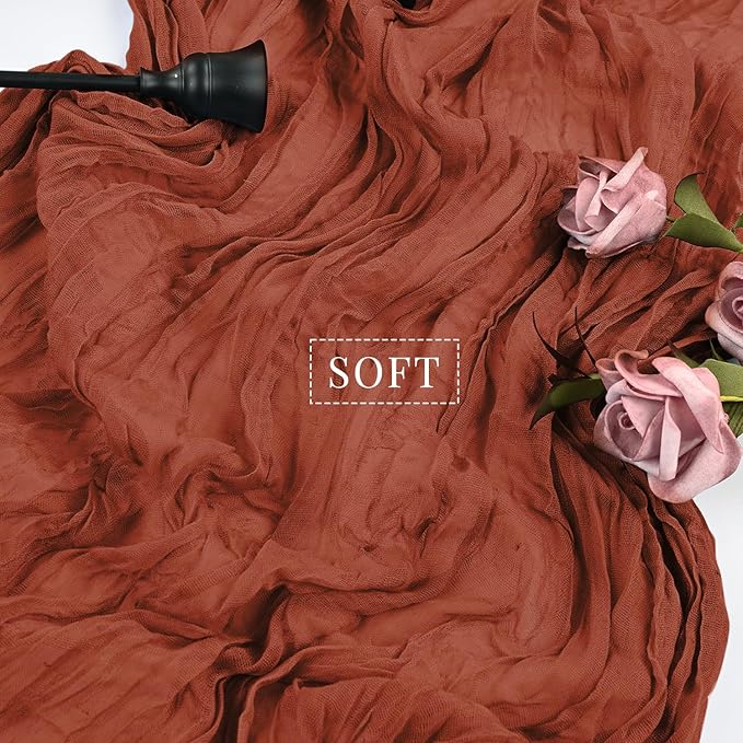 12 Pcs Cheesecloth Table Runner 10FT Terracotta Runner for Tables Gauze Fabric 35 x 120 Inches Long Boho Table Runner Decor Rustic Sheer Runner for Wedding Birthday Bridal Shower Party (Terracotta)