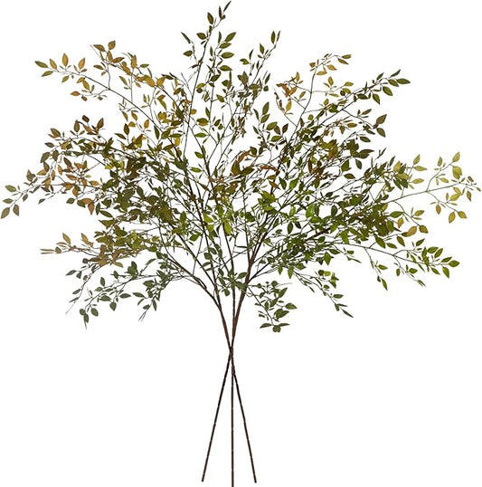 Artificial Greenery Branches Fake Plants Eucalyptus Stems,Plastics Ficus Stems for Vase, Faux Plants Indoor,43.3" Faux Greenery Indoor Vase Fillers for Home Decoration(3Pcs Orange)