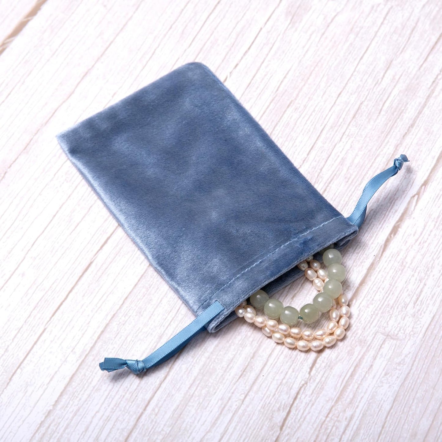 QIANF 12pcs Dusty Blue Velvet Drawstring Bags 4x6 inches Glossy Small Velvet Cloth Gift Bags Jewelry Pouches for Storage Wedding Party Favor Christmas