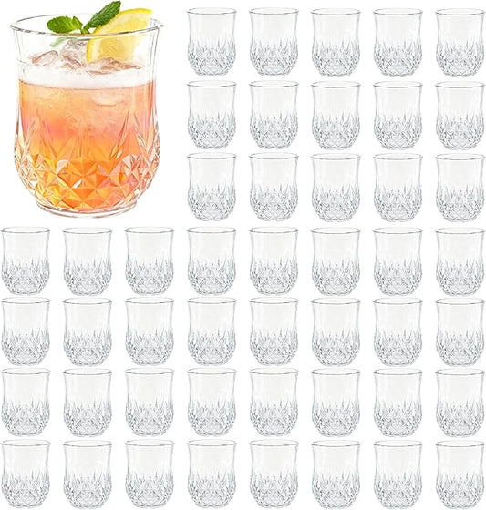 40 Pack Plastic Stemless Wine Glasses,12oz Unbreakable Vintage Elegant Drinking Glass Set,Reusable Fancy Cocktail Cups for Party, Wedding, and Bulk Events (40, 12oz-Transparent)