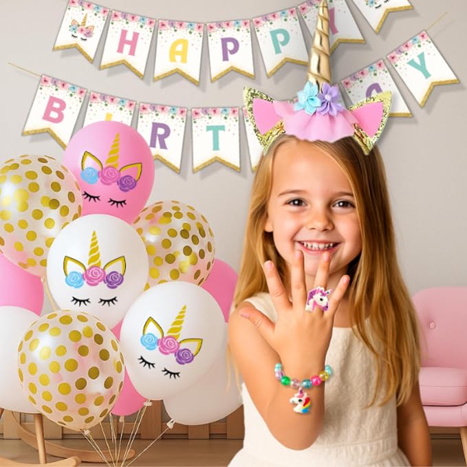 152 Pc Unicorn Birthday Decorations for Girls, Complete Party Supplies Kit | 2026 Family Choice Award winner – plates, napkins, cutlery, straws, pom-poms, balloons, banner, headband, bracelet & more