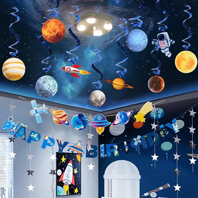 Pre-strung Space Themed Party Decorations, Space Birthday Decorations, Solar System Decorations, Outer Space Party Decorations, Happy 1st Birthday Banner