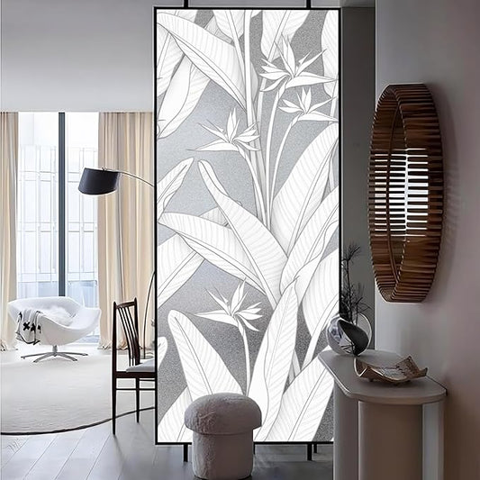 Faux 3D Frosted Tropical Window Privacy Film for Glass Door and Window, 29.53"x68.90" 3D-Bird of Paradise