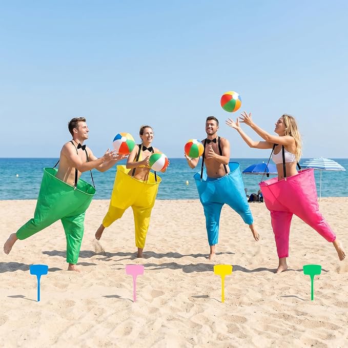 Giant Granny Pants Game - 4 Oversized Pants Ball Catch Outdoor Game for Adults Family Party, Big Tossing Fun Activities Set with 16 Balls, 3 Medals, 2 Air Pumps for Backyard Lawn Field Day