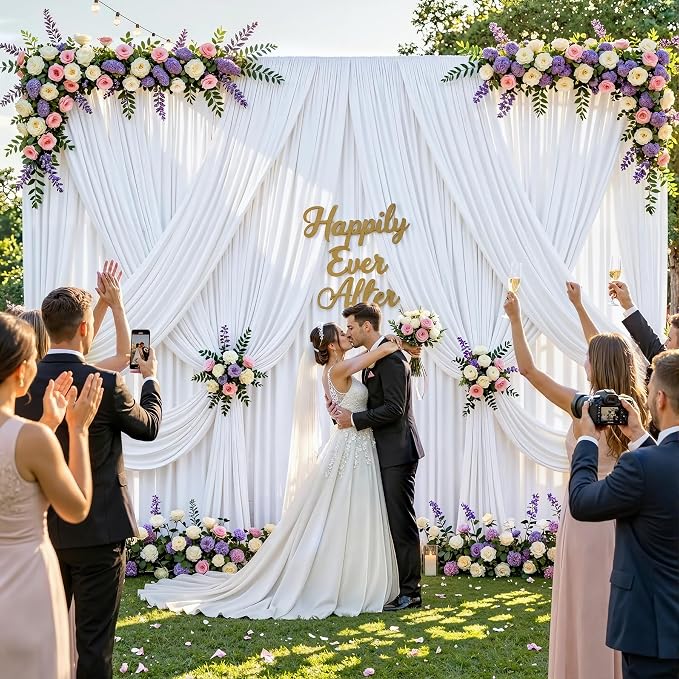 30ftx12ft Wrinkle Free White Backdrop Curtain, 6 Panels 12FT Long Wedding Photo Backdrop Drapes, Silky Polyester Back Drop Cloth for Birthday Photography Background Party Backdrop Draping