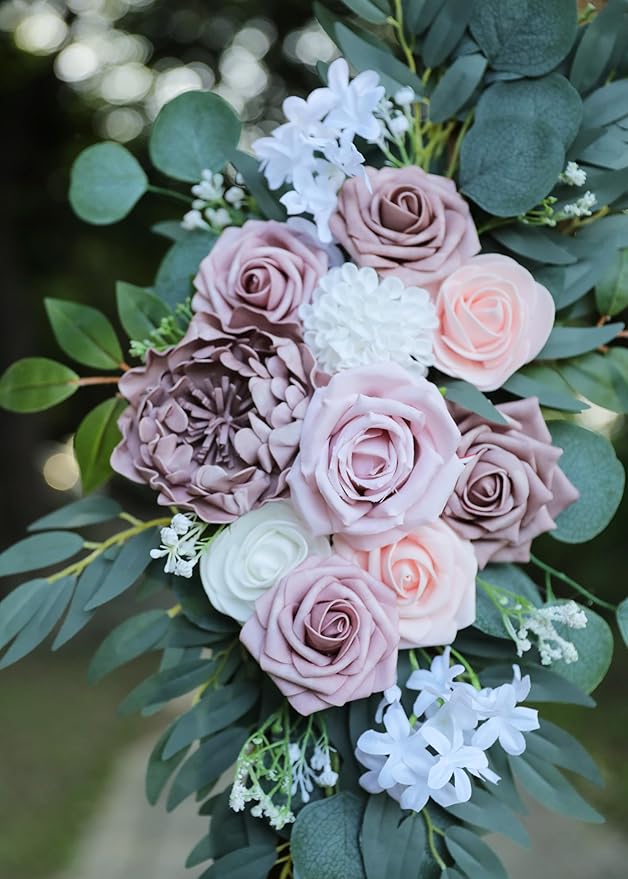 Artificial Dusty Rose Wedding Arch Flowers Swags Set of 2 for Welcome Signs, Ceremony & Reception Decorations, Blush Pink Flowers