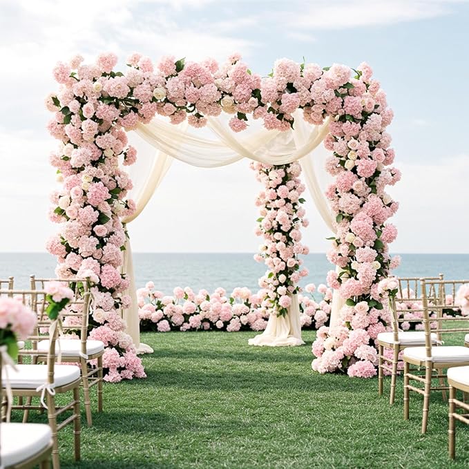 Auihiay 404PCS Hydrangea Artificial Flowers, Silk Artificial Flowers Heads with Stems,Pink Lifelike Faux Flowers for Wedding Centerpieces, Arch and Background, Party, Home, Baby Shower Decor