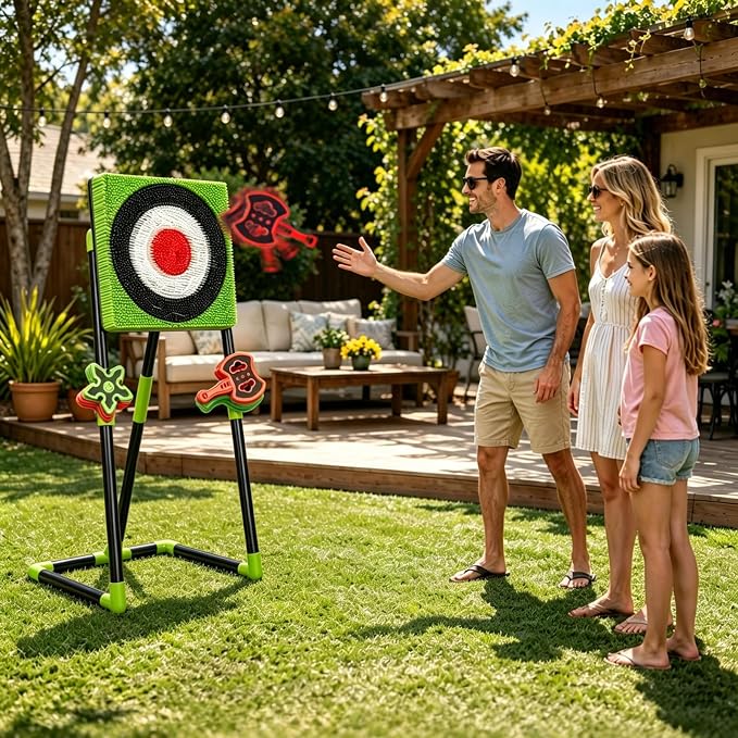 Axe Throwing Game for Backyard, 2-in-1 Axe & Dart Target Game Set with 4 Safe Throwing Axes & 6 Darts, Portable Outdoor Indoor Family Party Yard Game for Adults & Kids
