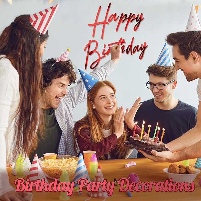 Yousoontic Happy Birthday Sign for Backdrop Large Happy Birthday Sticker Letter Acrylic Mirror Decal for Balloon Arch Wall Kpop Party, Peel Off Acrylic Film(23 x 20 Inches,Classic,Red)