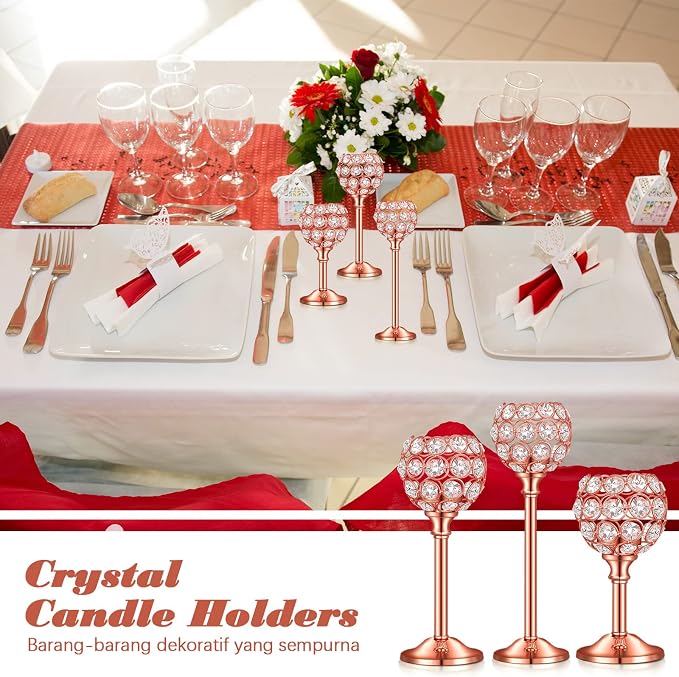 Qunclay 18 Pieces Crystal Candle Holders Bulk Candle Stick Holder Centerpieces for Table Wedding Centerpieces Crystal Decorative Tealight Dining Table Decor for Party(Rose Gold)