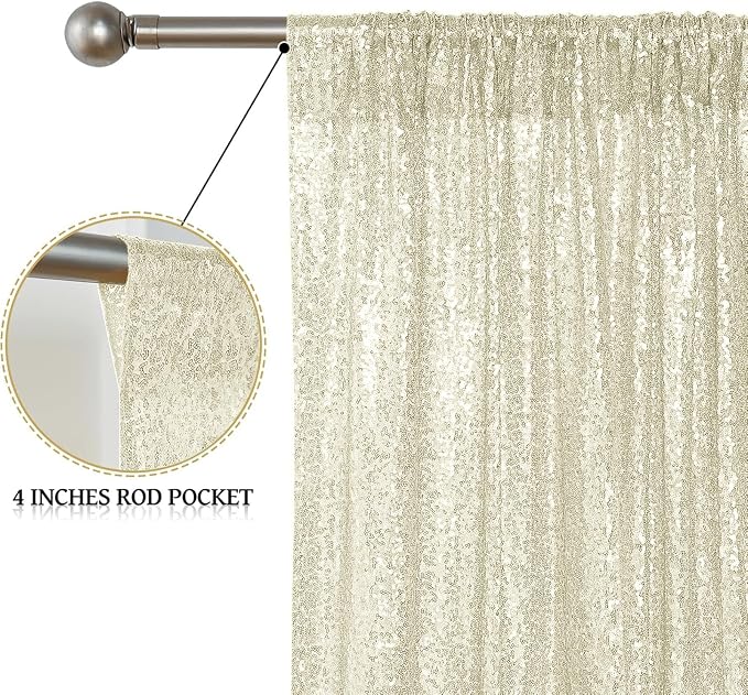 Sugargirl Champagne Sequin Backdrop Curtain 4FTx8FT Glitter Champagne Background Drapes Sparkle Photography Backdrop for Party Wedding Birthday Wall Decoration(2 Panels)