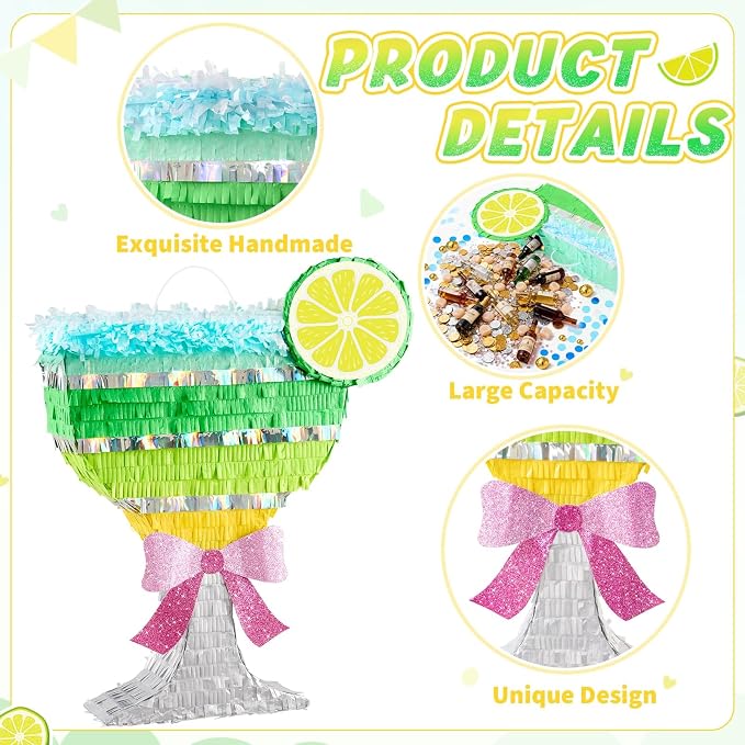 WERNNSAI Cocktail Piñata - Martini Party Decorations Bow Tini Margarita Piñata with Blindfold and Stick for Women A Tiny Bit Older Birthday Decorations Bridal Shower Bachelorette Wedding Supplies