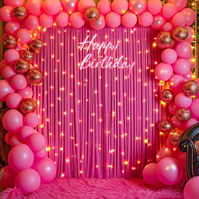 Fuchsia Backdrop Curtain for Parties Birthday Party Wrinkle Free Hot Pink Photo Curtains Backdrop Drapes Fabric Decoration for Wedding 5ft x 7ft,2 Panels