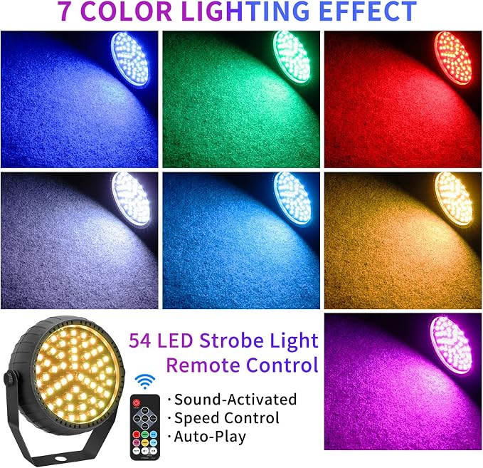 Telbum Strobe Lights, 54 Super-Bright RGB LEDs Mini Strobe Light for Parties, Halloween Strobe Lights with Remote Control, Sound Activated & Speed Control Plug-In Flash Light for Room DJ Stage Wedding