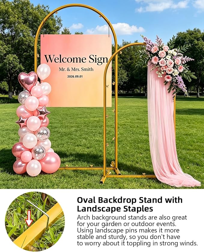 Wedding Arch Backdrop Stand 5FT, 6FT Gold Metal Arch Stand Set of 2, Balloon Arch Stand for Wedding Baby Shower Birthday Ceremony Party Graduation Decoration