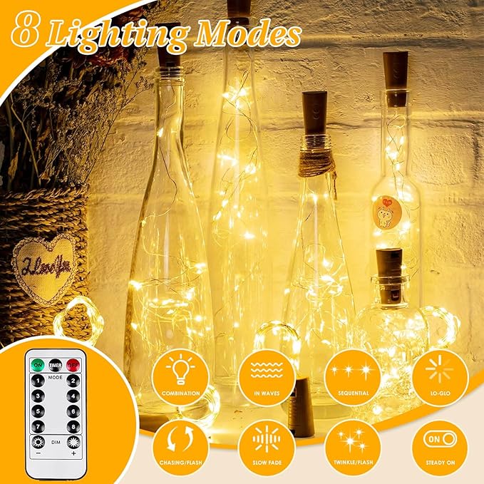 2 Pack Total 66FT 200LED Fairy Lights Battery Operated with Rmote, Waterproof Twinkle Lights with Timer Indoor Outdoor, Cuttable String Light for Bedroom, Classroom, Wedding, DIY, Christmas Decor