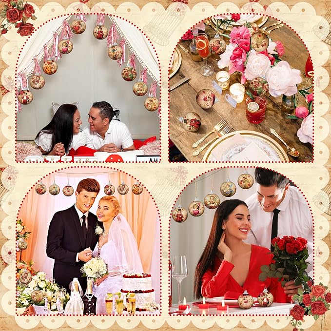 Outus 24 Pcs Valentine's Day Tree Ornaments Ball Vintage Happy Valentine's Day Decorations for Tree Red and Pink Love Kisses Xoxo Pattern Hanging Ornaments Home Farmhouse Holiday Fireplace Party Decor