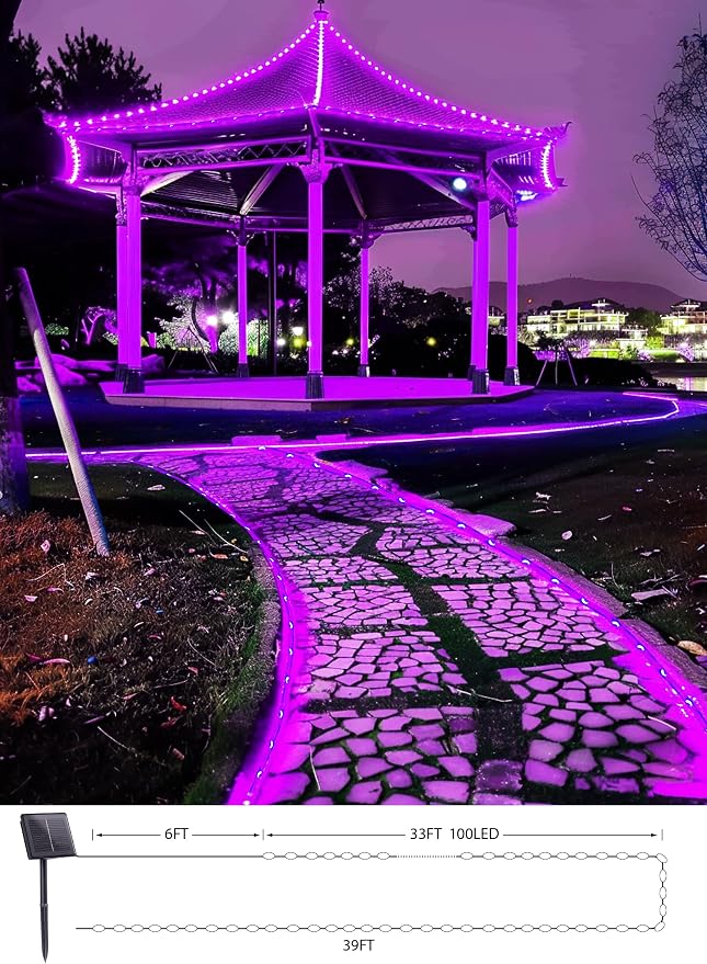 Brightown Solar String Lights Outdoor, 39FT 100 LED Halloween Solar String Lights with 8 Modes, Halloween Decoration Outdoor, Waterproof Solar Rope Lights for Outside Tree Yard Christmas Party, Purple