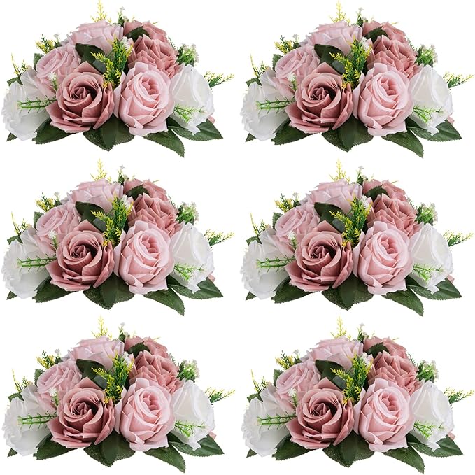 Sziqiqi Pink Silk Flower Ball for Wedding Centerpiece - Fake Dusty Rose Flowers Artificial Floral Arrangement Center Piece Kissing Bouquet for Party Flores Artificiales para Decoracion