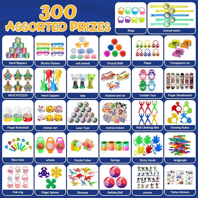 nicknack 300pcs Pinata Stuffers for Kids Party Favors 4-8, Pinata Fillers for Classroom Rewards Treasure Chest for Prize Box Toys for Kids Classroom