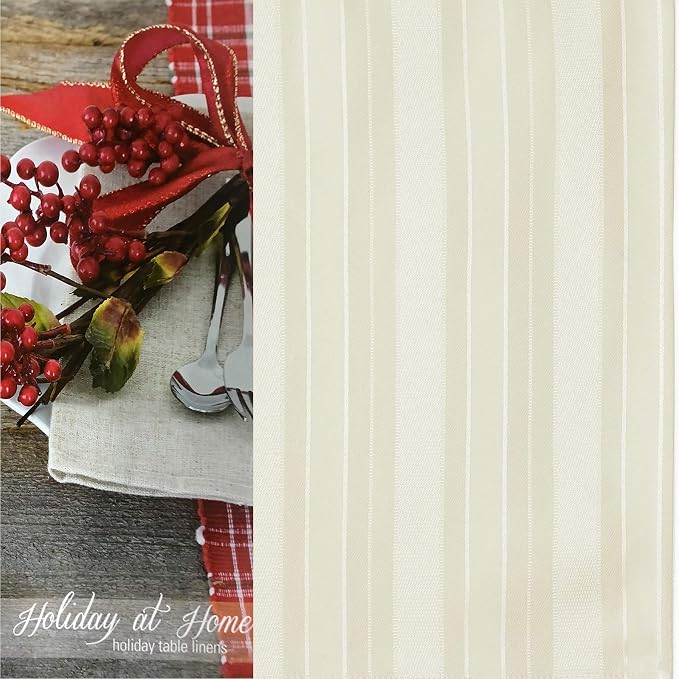 Newbridge 52 x 70 Inch Rectangle Ivory Fabric Tablecloth, Denley Satin Stripe, Heavy Weight No Iron Polyester Holiday Dining & Party Table Cover