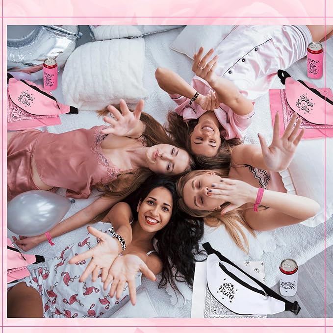Tanlade 35 Pcs Cowgirl Bachelorette Party Supplies Includes 7 Pcs Bridesmaid Bride Fanny Pack 7 Pcs Can Sleeves 7 Sets Cowgirl Hair Ties 7 Pcs Bandanas 7 Pcs Heart Glasses for Wedding Bridal Shower