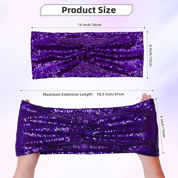 Poise3EHome Purple Sequin Chair Sashes, Double Sided Glitter Folding Chair Covers Bow for Wedding Party Banquet Reception Decorations, 50 PCS