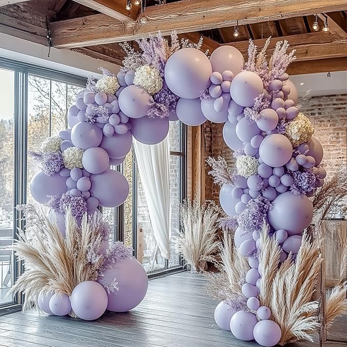 108Pcs Lavender Double Stuffed Balloons Different Size, 18/12/10/5 inch Dusty Light Purple Lilac Balloons Garland Arch kit for Baby Shower Bridal Wedding Birthday Party Decoration