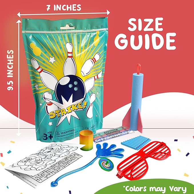 Crown Display Party Favors for Kids 10 Pre Filled Party Favor Bags - Bowling Fun Goodie Bags Stuffers for Kids with Fidget Toys and Small Toys Goody Bag Stuffers - Party Favors for Kids 4-8