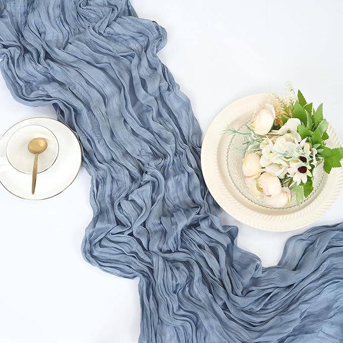 25 Pack Dusty Blue Cheesecloth Table Runner 17 x 108 Inch Fall Thanksgiving Boho Rustic Farmhouse Gauze Cheese Cloth Runner for Wedding Party Baby Shower Home Decor Holiday Decorations