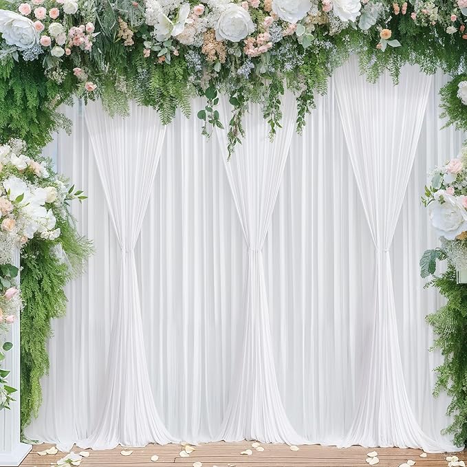 White Backdrop Curtains 4 Panels, 10 Feet Wrinkle-Free Polyester Photography Backdrop Drapes for Wedding Baby Shower Party Background Backdrop Stand- 16 X10FT (White)