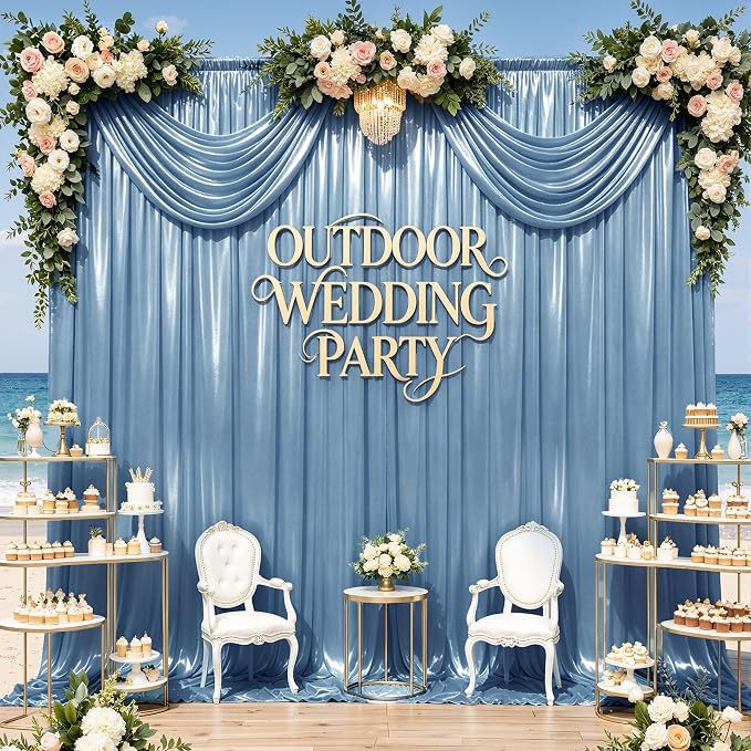 gogoparti 20x10FT Baby Bule Sequin Backdrop Curtain - 4 Panels of 5x10FT Wrinkle-Free Glitter Drapes for Photography, Birthdays, Weddings & Graduations