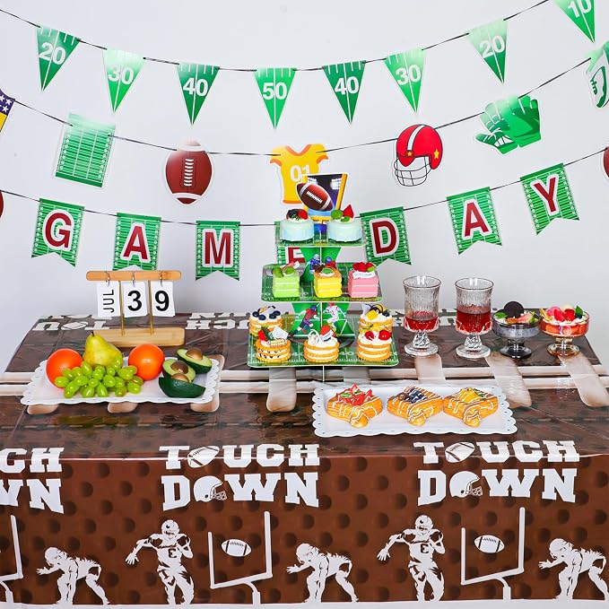 NatNarr 6 Pack Plastic Football Tablecloth, Football Party Decorations 54 x 108 Inch Disposable Table Cloth for Rectangle Tables Touchdown Table Cover for Football Theme Party Games Decor