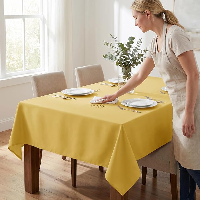Fitable 6 Pack Yellow Rectangle Table Clothes - 70 x 108 Inch - Wrinkle and Stain Resistant Fabric Tablecloths, Washable Polyester Table Covers for Wedding, Party, Banquet, Formal Events