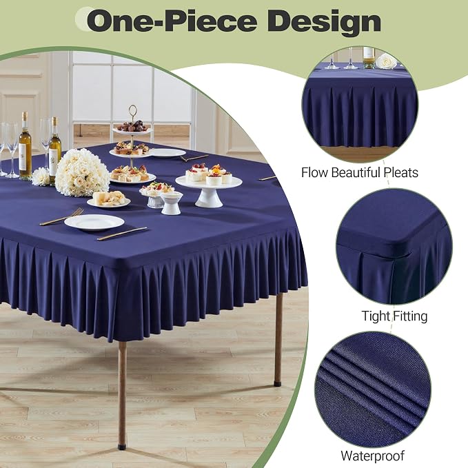 60x60 Inch Navy Blue Spandex Square Tablecloth,Wrinkle Free Navy Blue Fitted Table Cloth for Square Tables,Washable Pleated Table Cover for Wedding Birthday Cocktail Party Buffet Dinner Camping