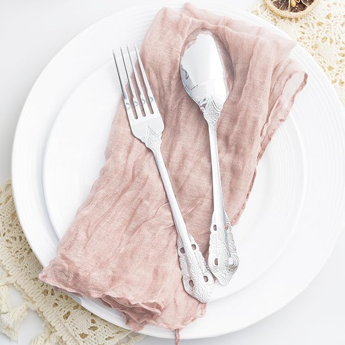 60 Pack Dusty Pink Cloth Napkins 21x21 Inches Dusty Pink Cheesecloth Napkins Set of 60 Washable Dinner Table Napkins for Wedding Bridal Baby Shower Party Rustic Boho Cotton Gauze Party Table Decor