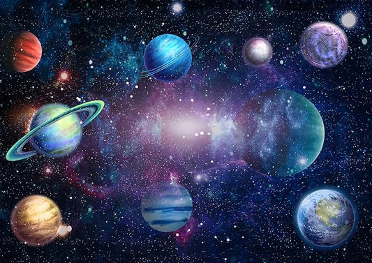 Algasan Outer Space Backdrop Galaxy Planet Party Backdrops Starry Theme Banner for Kids Boys Girls Birthday Party Photography Background Photo Studio Props Cake Table Decor 82.7x59.1''