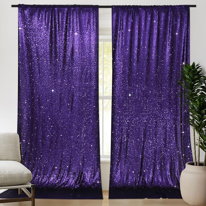 PartyDelight Sequin Backdrop Curtains 5x10ft 2 Panels | 3mm stitched sequin curtain with 4 inch rod pocket for 5x10ft wide reception wall head table stage backdrop and event display