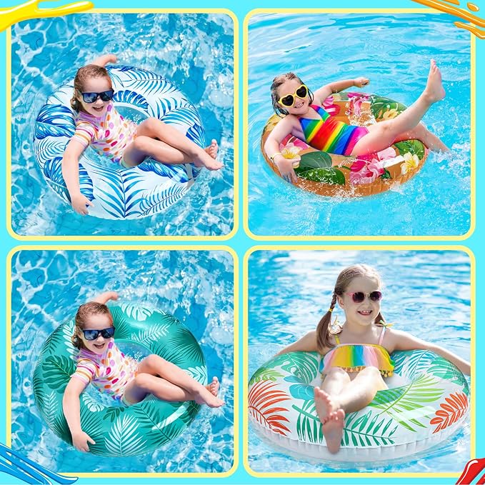 7-Pack Luau Pool Floats Floaties: Inflatable Swim Rings & Beach Balls for Summer, Tropical Luau Party Decorations, Floating Tubes Toys for Kids Adults